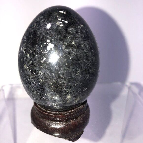 Green and Black Alabaster Egg with wood Stand 2 tall made in Italy 1980 - Picture 2 of 6